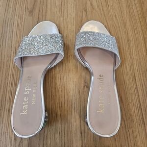 Kate Spade Glittery Silver Slide Sandals